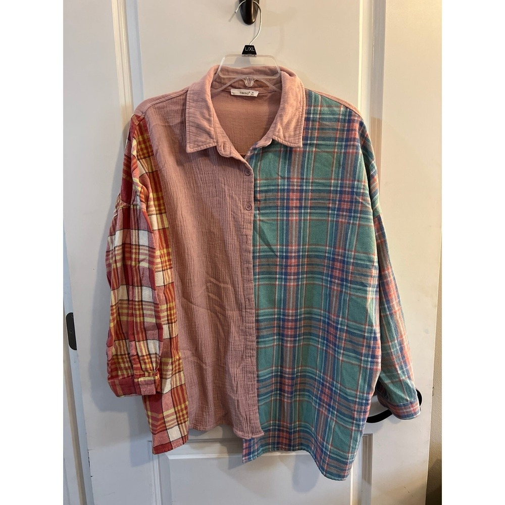 Women's Plaid/Multi-Texture Long Sleeve Shirt Size Medium